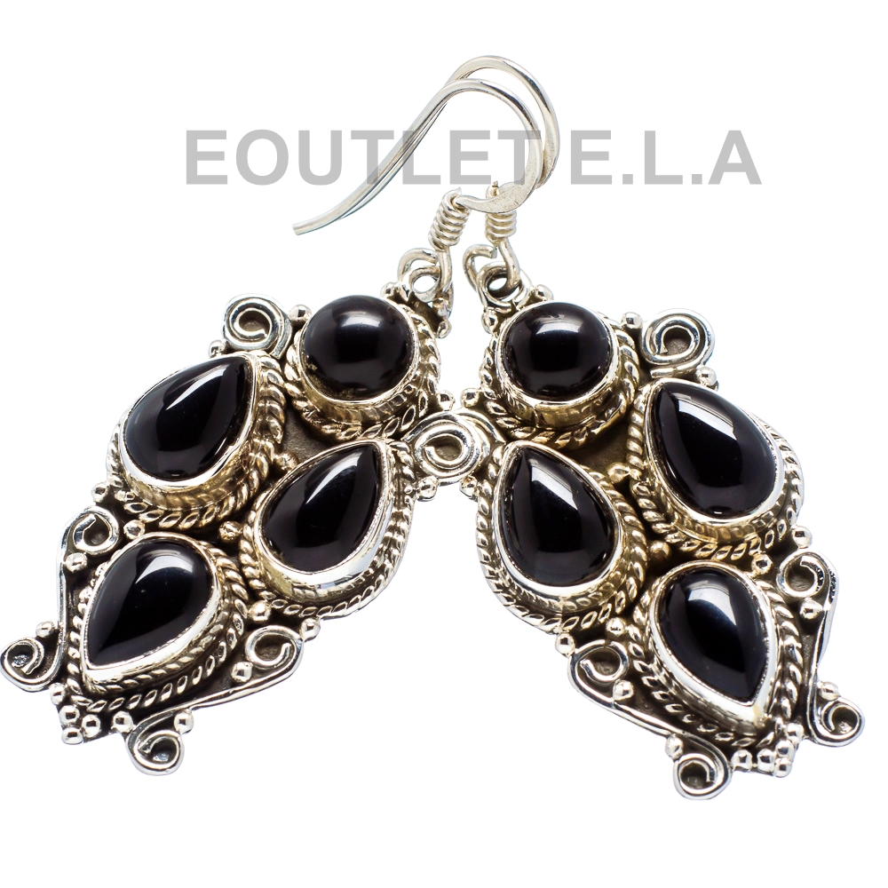 GENUINE NATURAL ONYX CHANDELIER EARRINGS SOLID 925 SILVER
